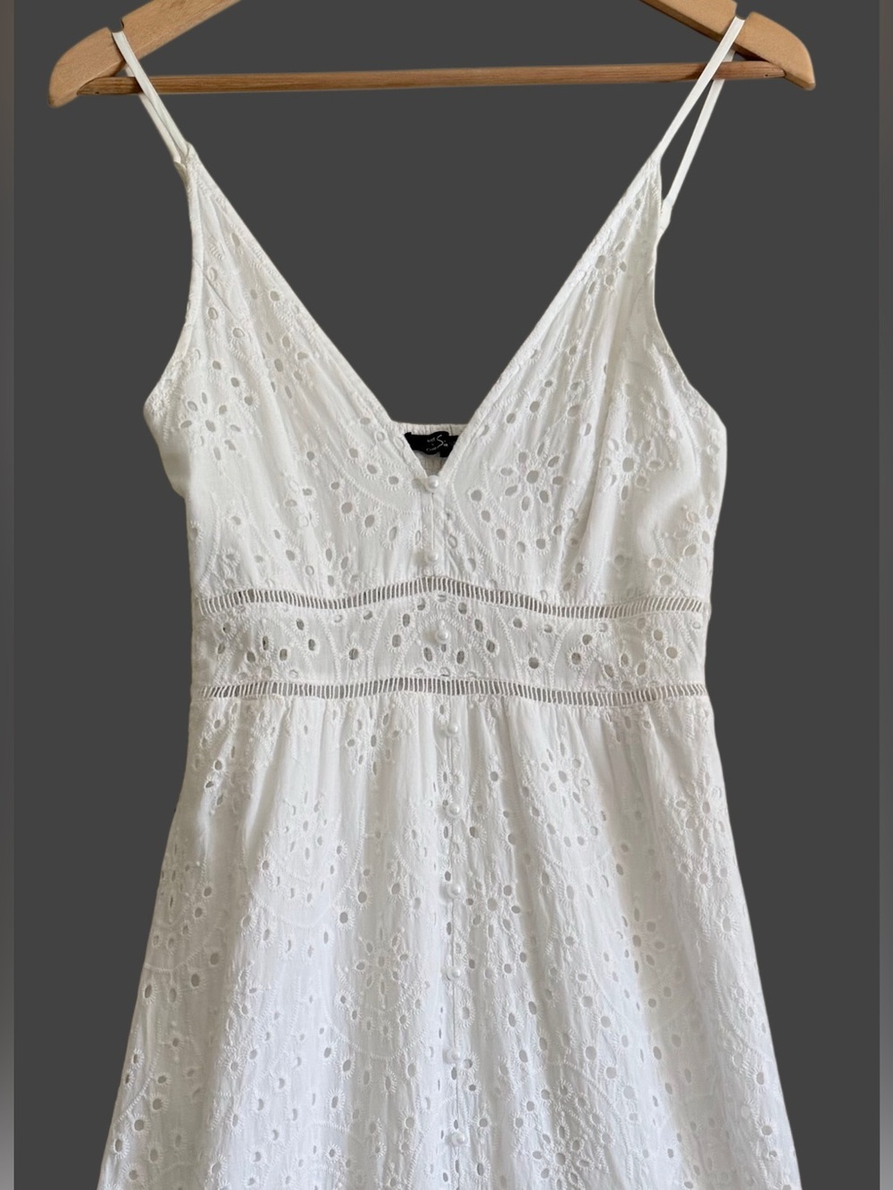 SIMPLEE 100% Cotton Feminine Flattering Dainty Timeless Eyelet Midi Dress Size M - Picture 2 of 9